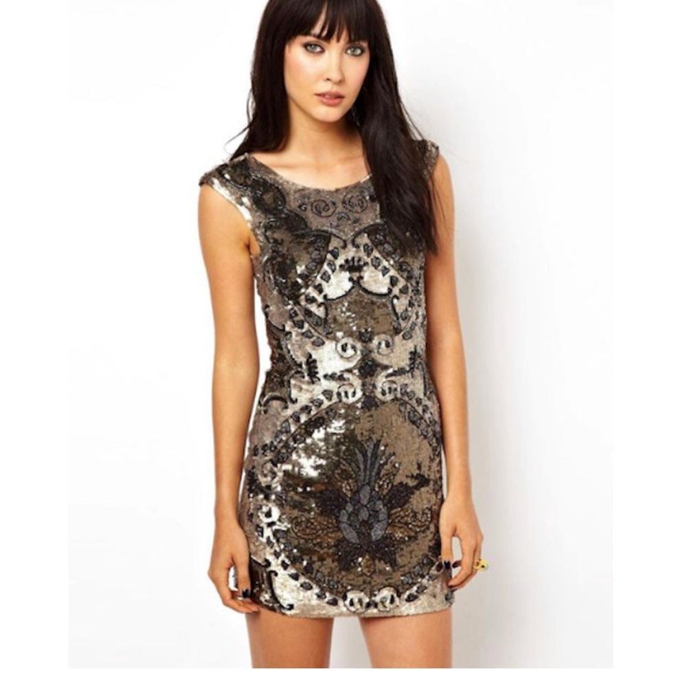 Needle & Thread Black and Silver Sequin Mini Dress